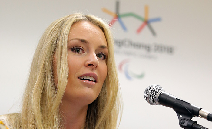 In this file photo taken on May 6, 2015, Lindsey Vonn speaks at a press conference in Seoul after she was named an honorary ambassador for the 2018 PyeongChang Olympics.